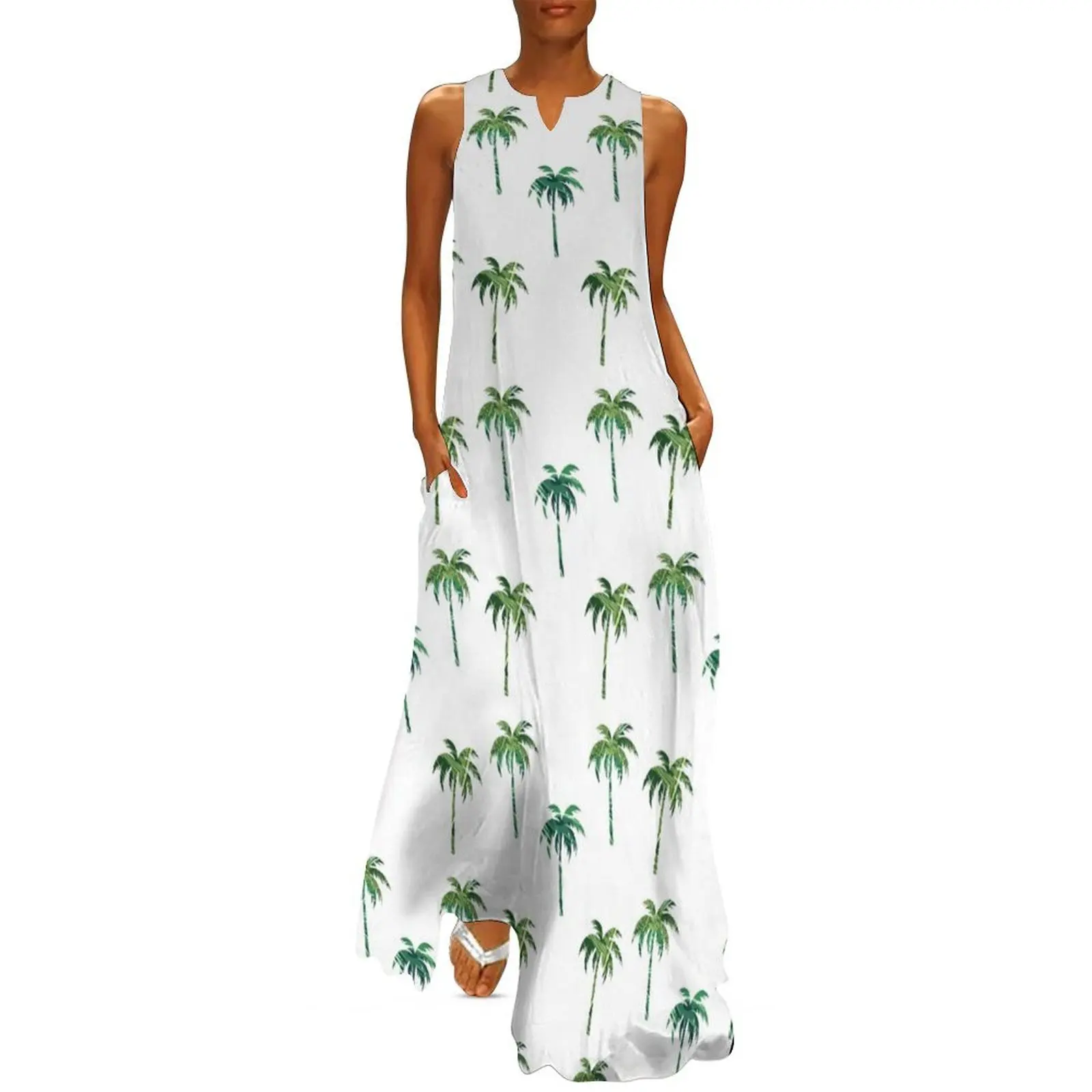 

Green palm trees pack Long Dress party dress women elegant luxury Women dresses summer Women's summer skirt Dress