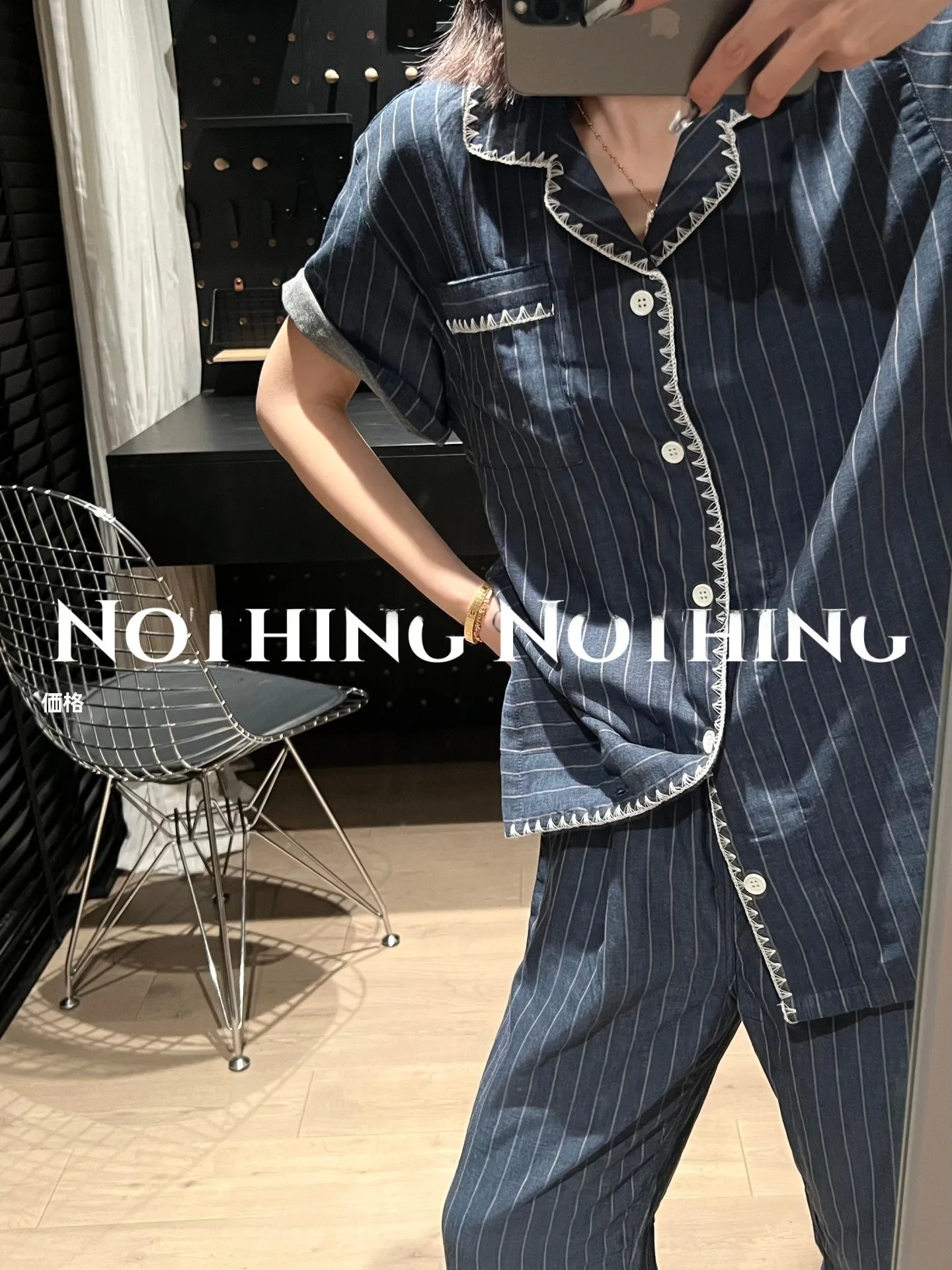 nothing-couples-striped-turn-down-collar-summer-thin-cotton-flannel-short-sleeve-long-pants-sleepwear-home-clothes-set