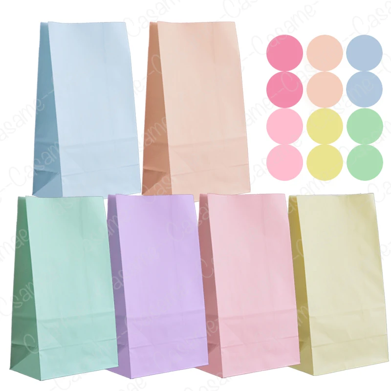 12 Pcs Large Vibrant Paper Gift Bags - Colorful, Mixed Loading, Reusable, Multi-Color Kraft Paper Bag of Fun Stickers