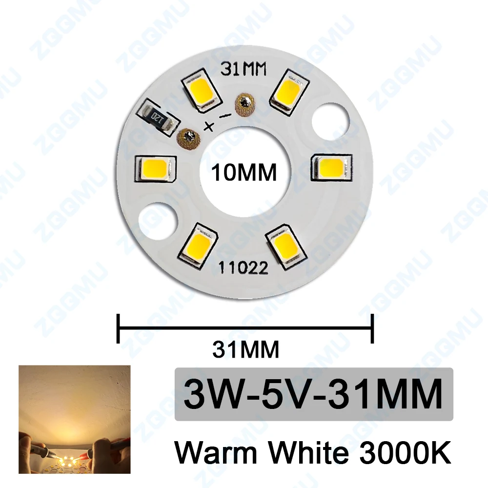 Imagem -03 - Fonte de Luz de Deformação Redonda Lâmpada Bulbo do Painel Branco Quente Branco e Amarelo Led 2835smd 3w 5v Diâmetro 31 mm