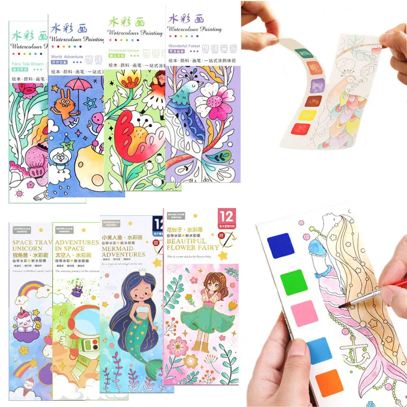 12/24 Sheets 6Color Watercolor Coloring Bookmark Paint Set Watercolor Paint And Paint Brush Children Diy Painting Toys Gift