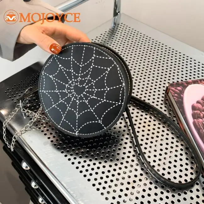 2023 Newest Halloween Spider Web Pattern Small Round Bag Trend PU Leather Girls Mini Purse Designer Luxury Novelty Gothic Wallet