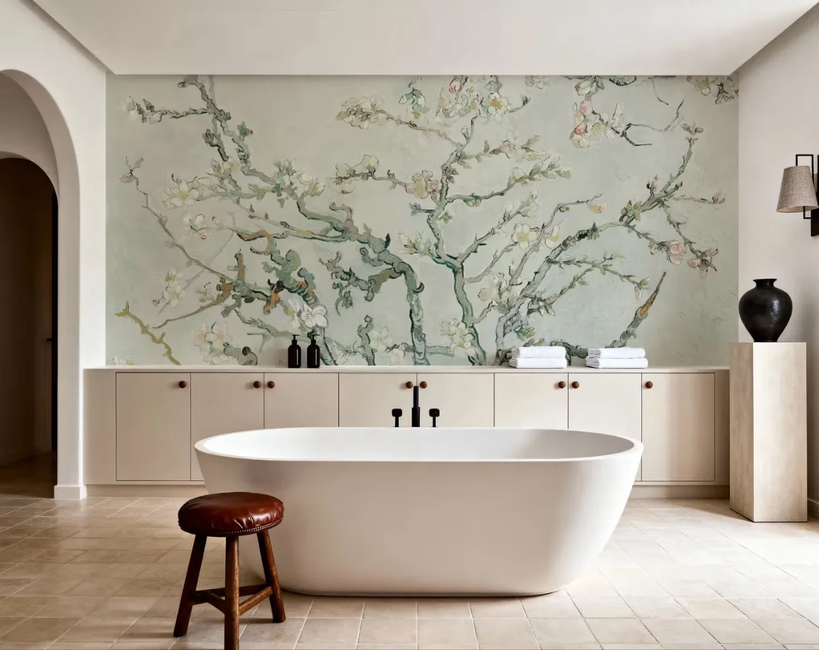 Customized size mural hand-painted gongbi flower bird branch wallpaper home decoration pink blue cream branch mural wallpaper
