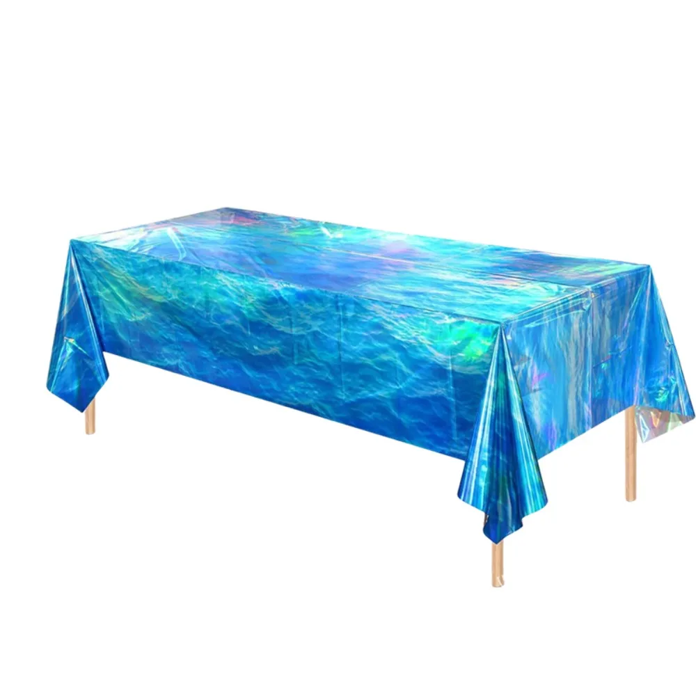 

2pcs Rectangular Ocean Theme Laser Tablecloth Oil-proof Water-proof Party Table Cover Dazzling Anti-dirty Table Protecter