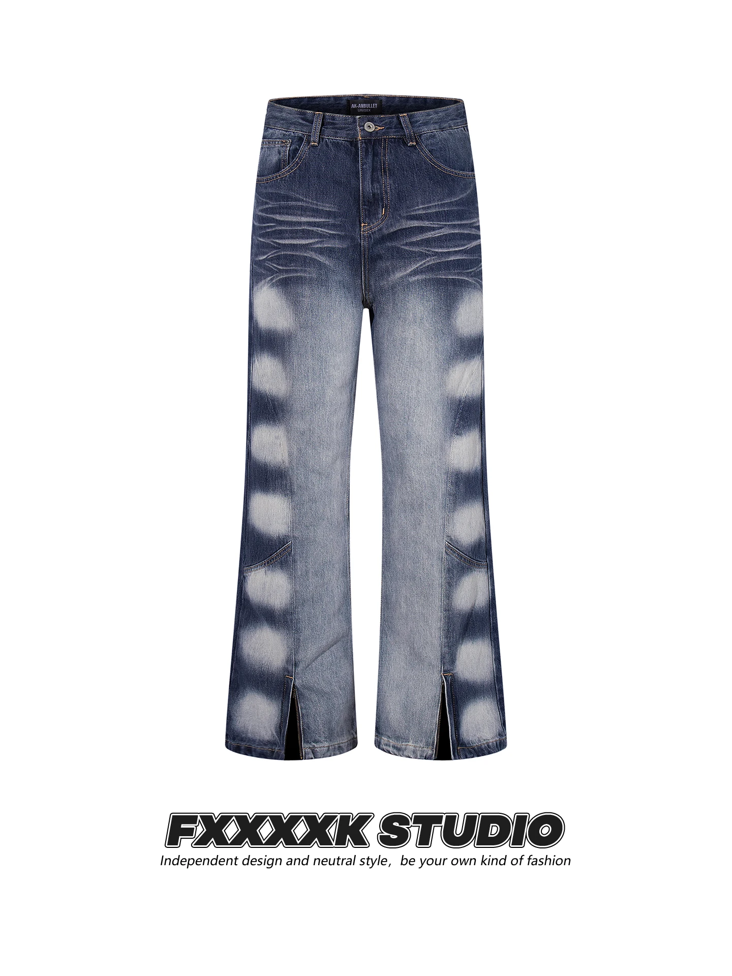 

FXK Original Vintage Waed Tie Dye Straight Leg Wide Leg Jeans ex Design Trendy Flared Floor Length Pants Casual Cotton