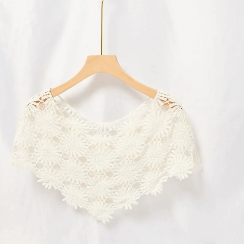 Creative False Crochet Collar Boho Chic Tulle Lace Lace Shawl Poncho Detachable Embroidered Trim Hollow Out Vest