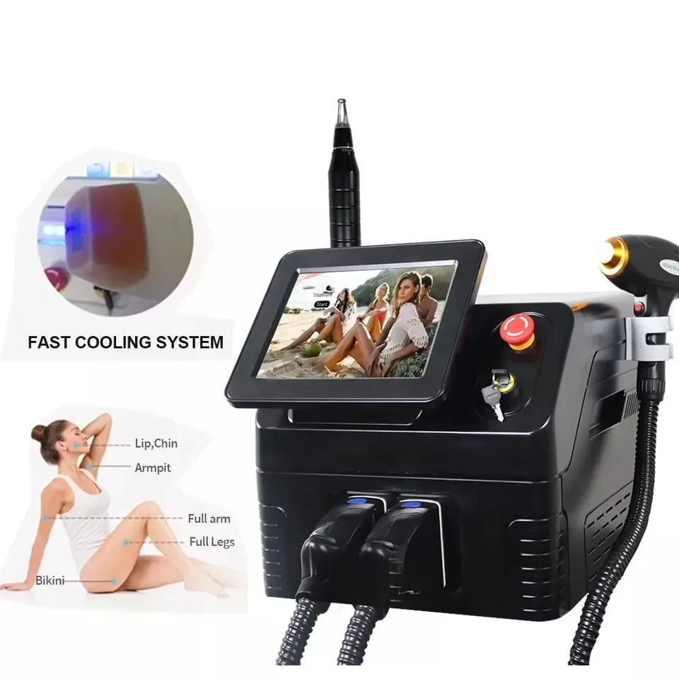 

2 in 1 Portable Picosecond Beauty Machine Permanent Hair Tattoo Removal Q Switched Nd Yag 808Nm Diode Laser Epilator
