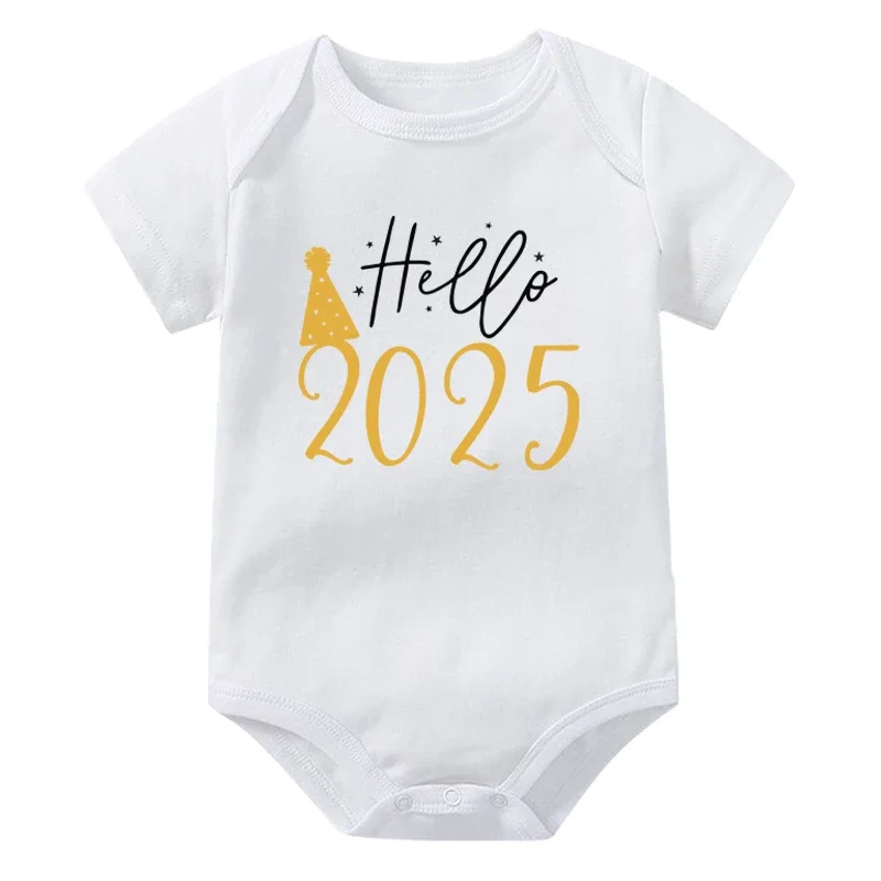 Hello 2025 Baby Bodysuit Cotton Short Sleeve Infant Rompers Body Baby Boys Girls New Year Ropa Clothes Newborn Christmas Gift