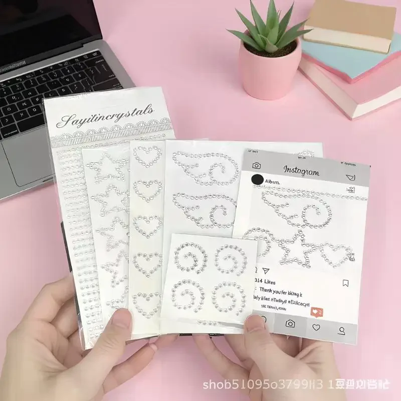 DIY Decor Sparkly Rhinestone Decals, 1/2 Sheets Fish Cakes 3D Acrylic Angel Wings Crystal Jewelry Crafts Self Adhesive Stickers