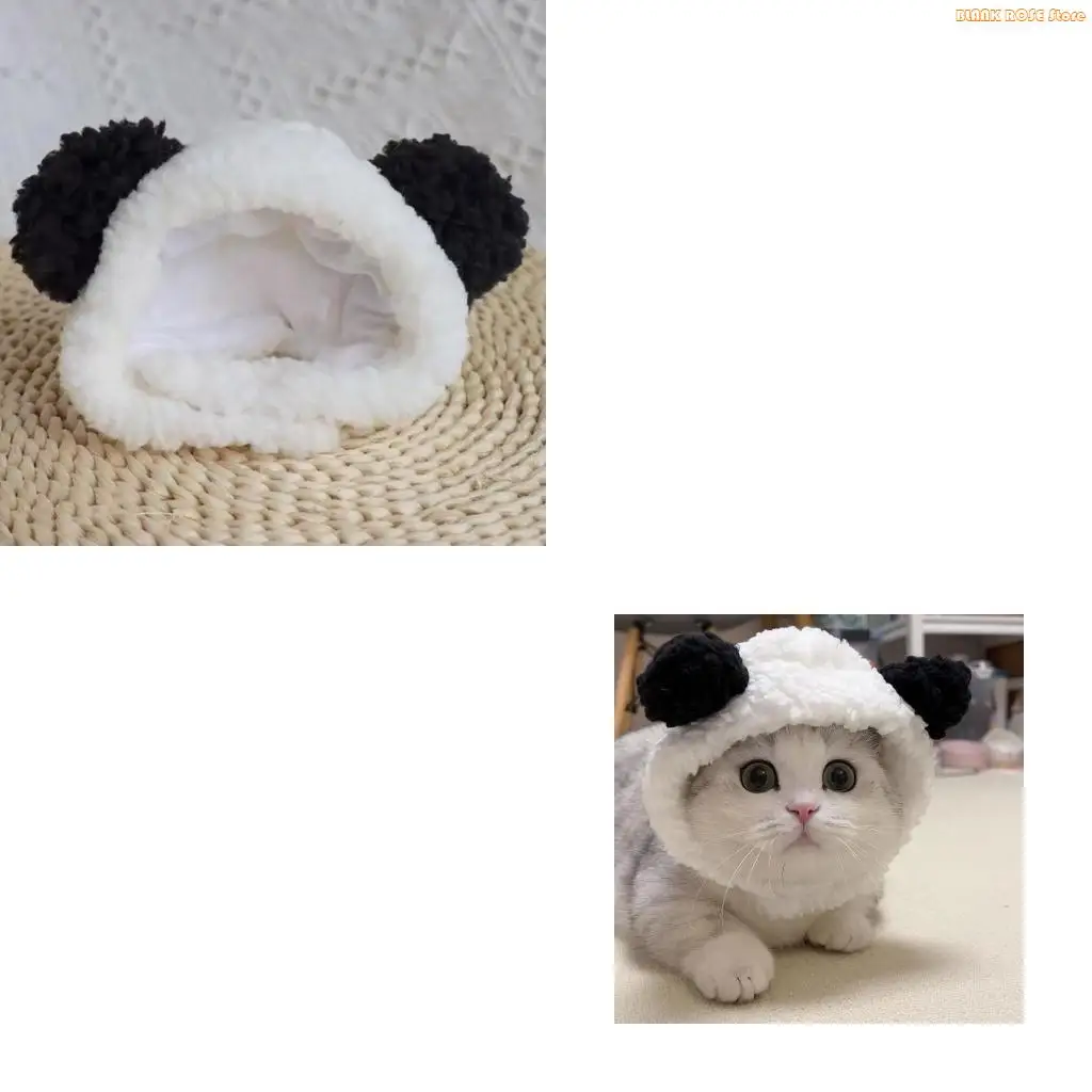 K1AE Cats Hat Panda Cap Warm Cosplay Accessories for Cats Small Dogs Adjustable