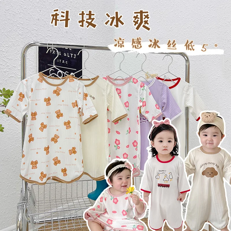 

Jenny&Dave Boys and Girls' Cartoon Pattern Pajamas Spring/Summer Ice Silk 2023 Summer Universal Anti Kick Pajamas Baby Pajama Sk