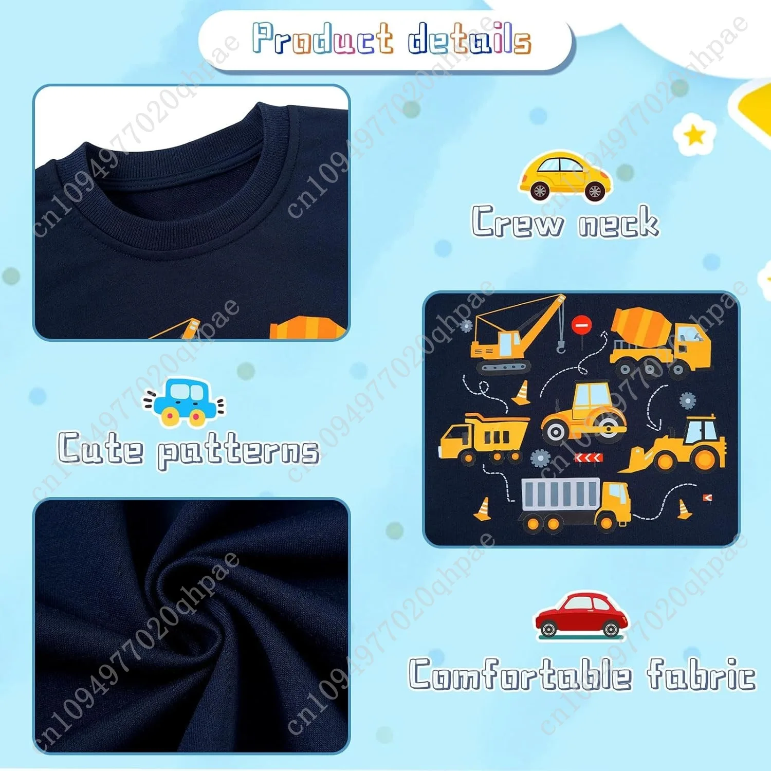 ฟันนี่โคคิดเสื้อสเวตเตอร์เด็กผู้ชาย เสื้อสเวตเตอร์เด็ก รถบรรทุก งานก่อสร้าง คอกลม 2-6 ปี