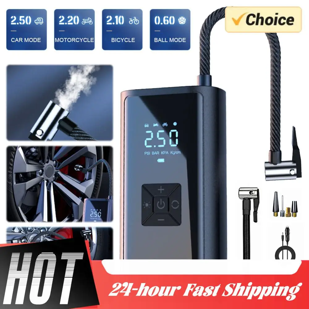 

Многофункциональный электрический насос для шин с автоматической подкачкой 150PSI, LED-подсветкой, портативный автомобильный компрессор для подкачки шин и мячей