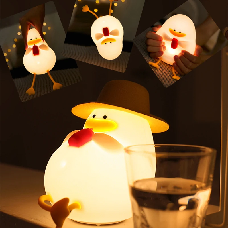 Lámpara de Silicona con Forma de Pato, Recargable por USB, con Interruptor Táctil, Regalo para Niños, Cumpleaños, Regalo para la Mesita de Noche, Decoración para el Hogar, Sala de Estar, NUEVO