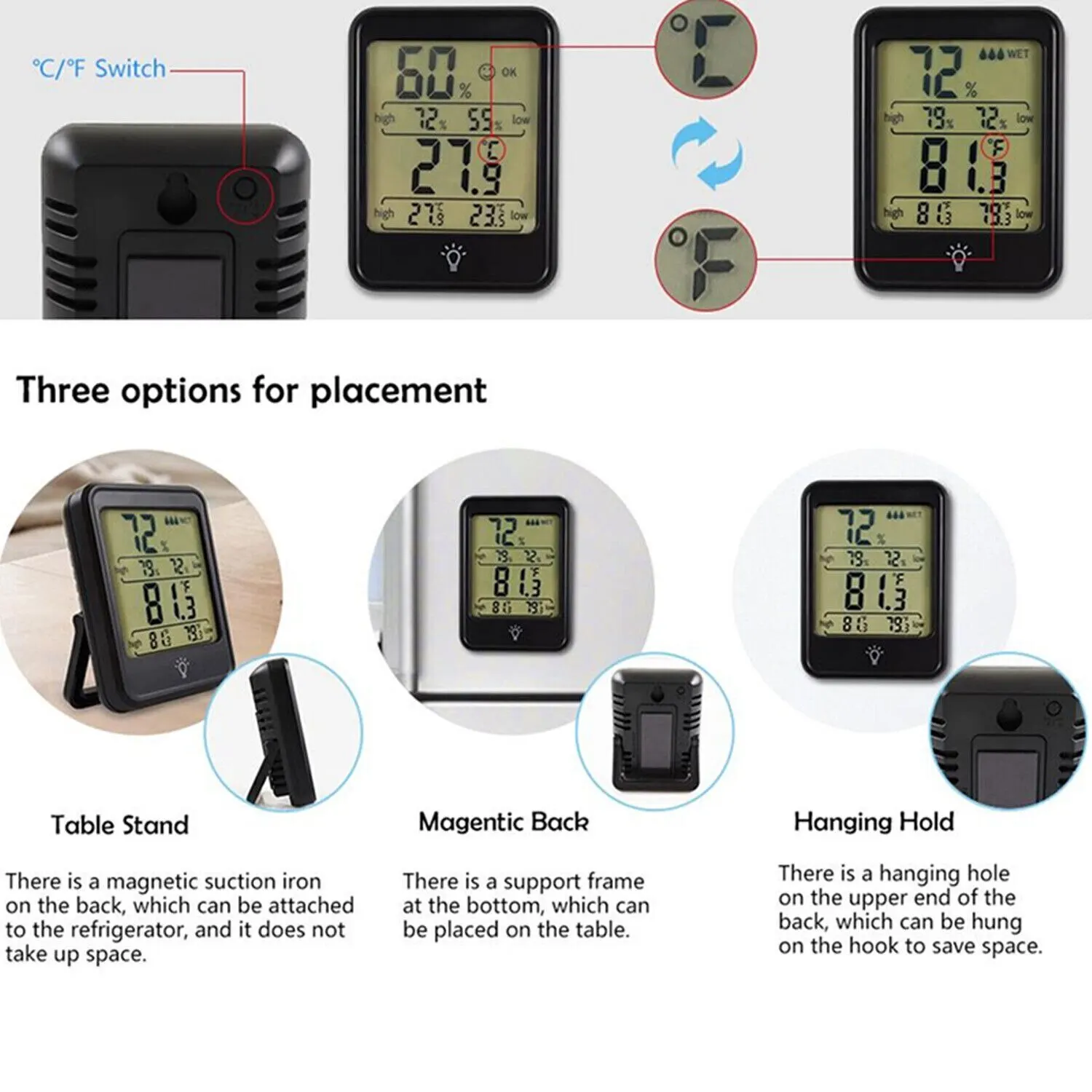 LCD Digital Hygrometer Room Thermometer With Stand Magnet Portable House Office Temperature Monitor Thermometer Hygrometer image 3