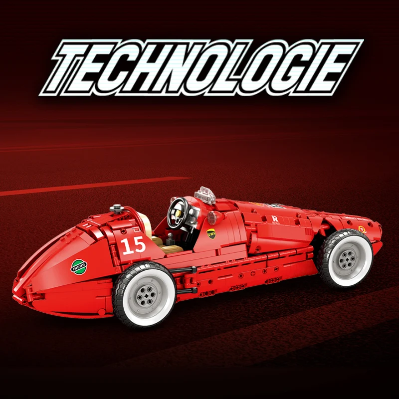 FR500 Retro fórmula coche de carreras bloques de construcción tecnología maquinaria MOC modelo de montaje de coche deportivo soporte para teléfono regalo creativo