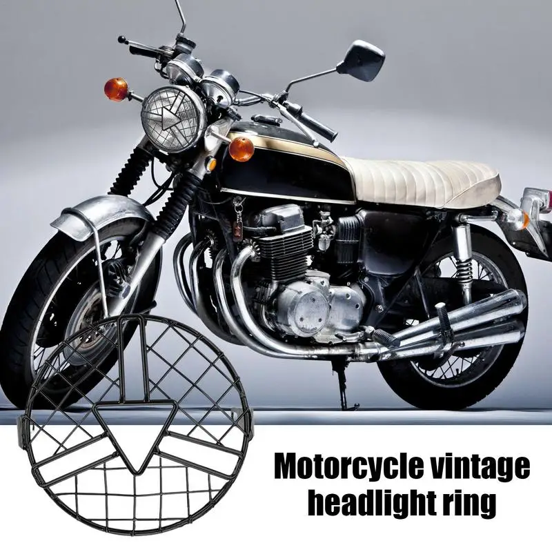 Motorcycle Headlight Cover Retro Mesh Grill Cover Round Motorbike Headlamp Guard Vintage Motorbike Decoration For 6.5Inch LED