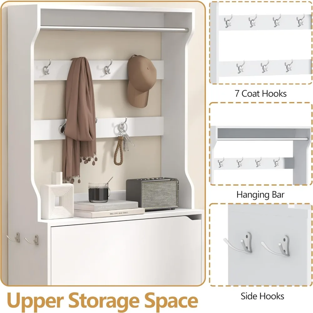 Отдельно стоящий высокий шкаф для обуви с вешалкой для одежды, скрытым хранилищем, дверцами и ящиками, подвесной барной стойкой, крючками, тонким узким дизайном для места