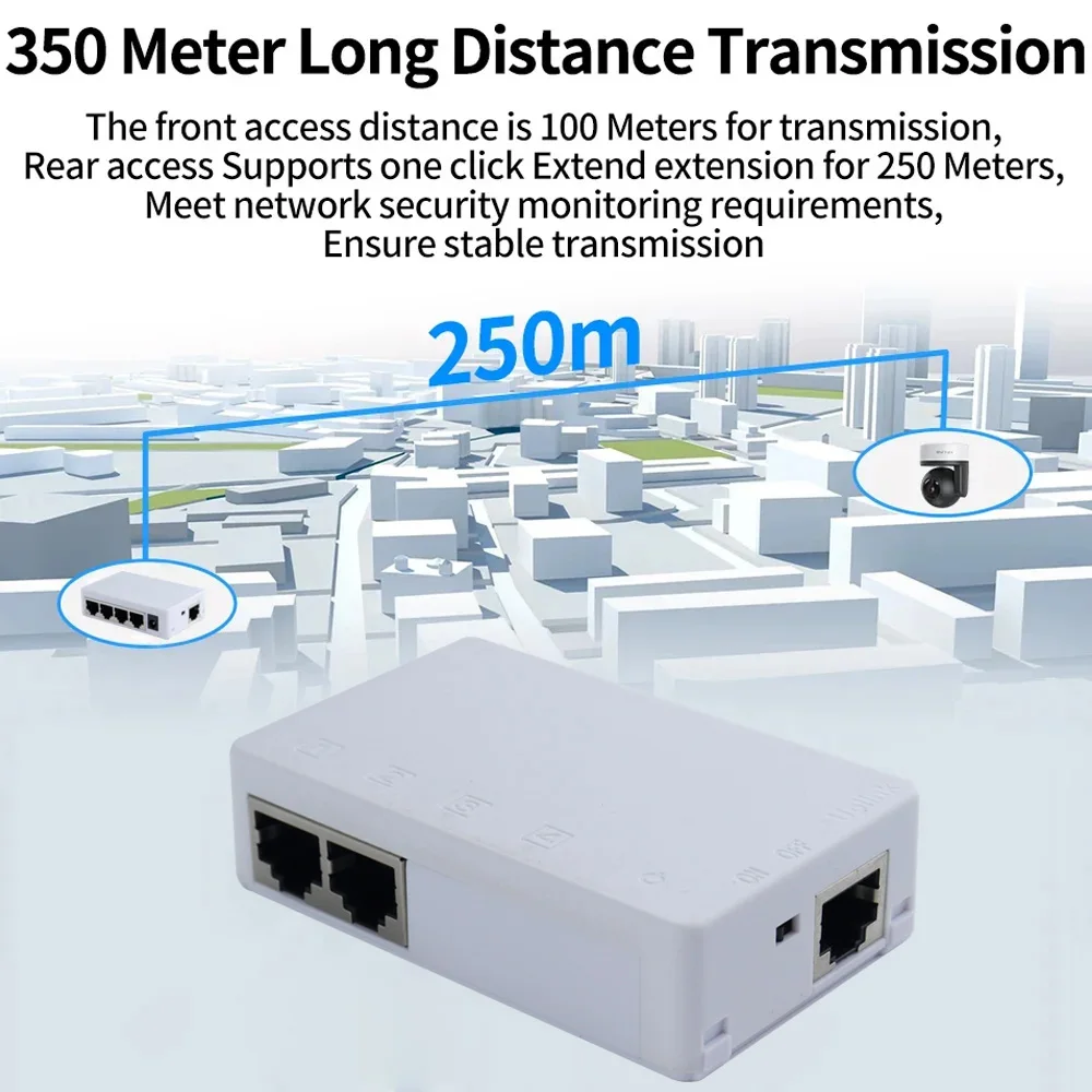 Hui-tenda extensor poe de 2 portas 10/100mbps 1 a 2 repetidor poe 12v 1a 250m distância para alimentação para switch poe padrão/câmera ip