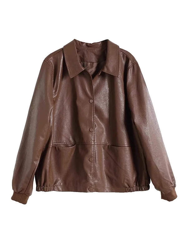 Bla Biker ort معطف Jaet المرأة فضفاضة كبيرة الحجم الراقية يشعر بولي Leather الجلود Jaet الوقوف طوق ملابس خارجية غير رسمية