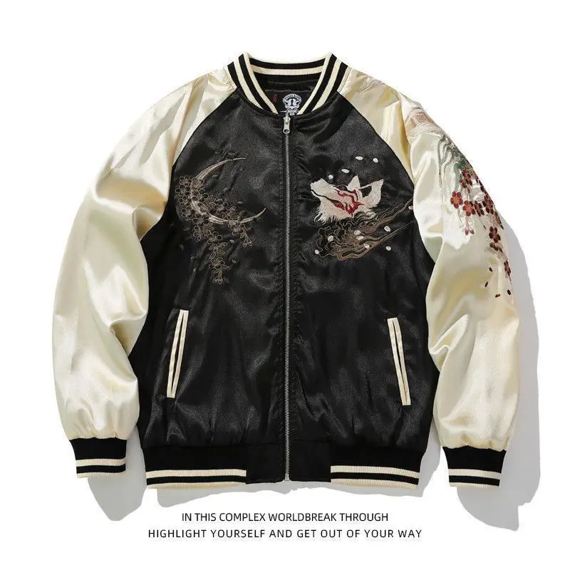 

Spring 2026 Heavy Industry Nine-Tailed Print Jacket Baseball Collar Men's Clothing Color Block Horizontal Yokohama