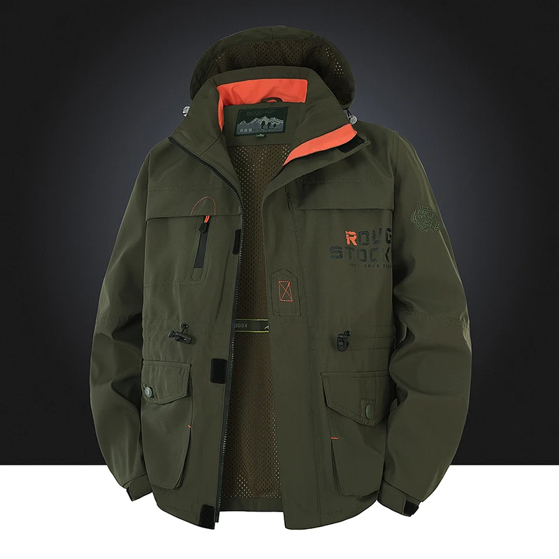 

Men's Jacket Outdoor Military Mid to Long Length Spring Autumn Waterproof and Breathable Multi Pocket Men's Jacket