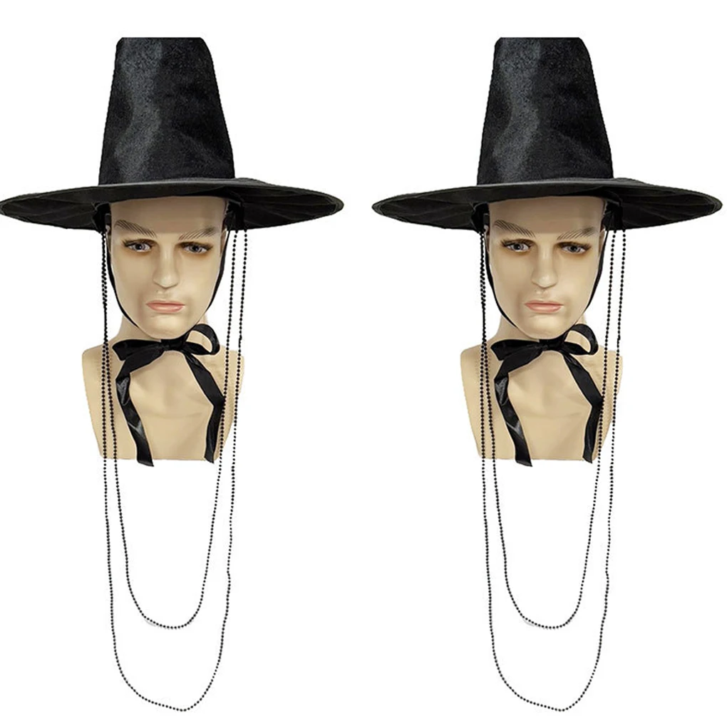 

hot Men's Traditional Ming Dynasty Korean Flat Topper Hat 2025 Role-playing Costume Wide Brim UV Protection Black Cap for Stage