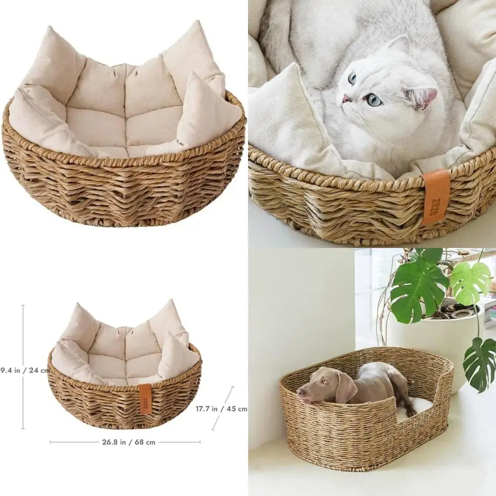 

Дышащая кошачья пещера из ротанга с толстой подушкой — стильная летняя кровать для домашних животных для комфортного отдыха