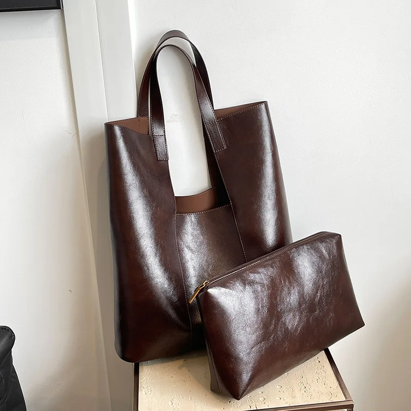 حقيبة مائلة للنساء ذات سعة كبيرة حقيبة كتف نسائية راقية من الجلد الزيتي محمولة باليد متعددة الاستخدامات حقيبة حمل كلاسيكية