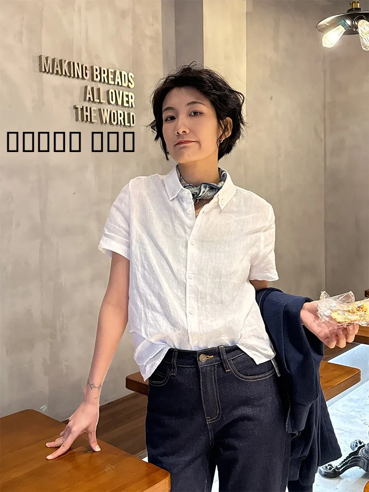 

Langqing White Embroidered Linen Sun Protection irt Women's Loose ort Sve Thin Casual Top Spring Summer New Sle