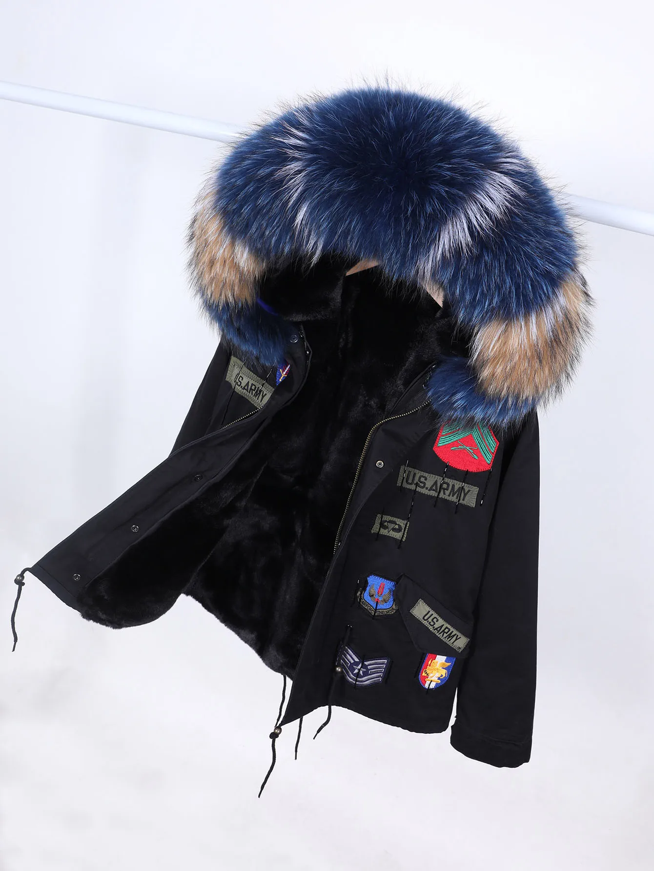 Women's Winter Parka Coat with Detachable Lining Long Sleeve Warm Cotton Jacket with Hood Embroidered Unisex Casual Outerwear