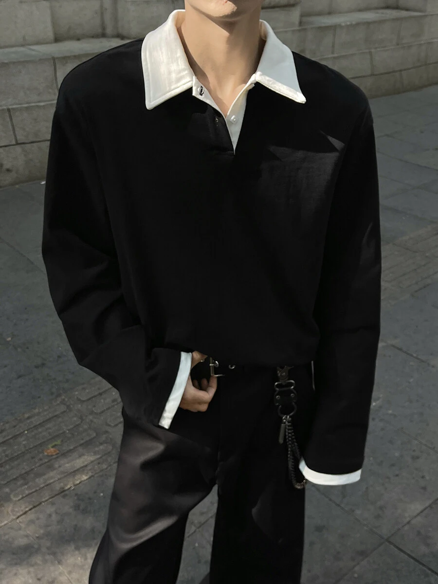 

Мужской свитшот American Preppy с длинным рукавом, весенне-осенний, плотный, с воротником, для создания стильного образа