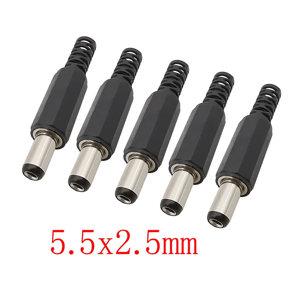 5Pcs 5.5 x 2.5mm DC Male Plug Power Supply Ends Solder Type DIY DC Barrel Plugs Jack Connector Adapter 5.5*2.5mm