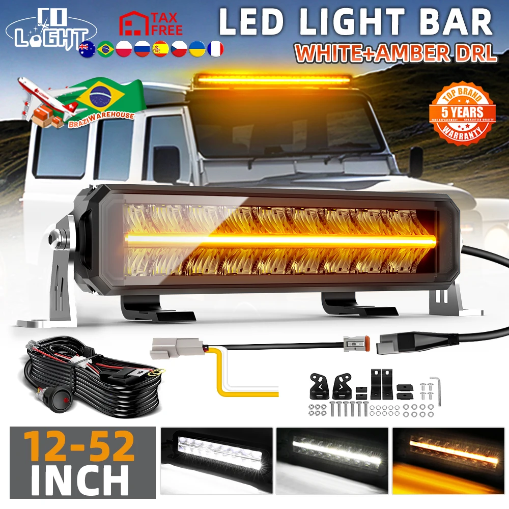 Barre lumineuse LED CO LIGHT 42 pouces, blanc ambre, DRL, faisceau combiné, anti-éblouissement, pour SUV, ATV, camion, 12V 24V