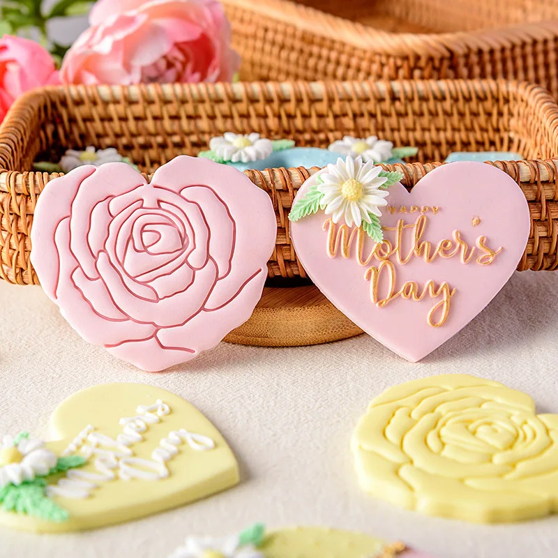 

New Mother's Day Cookie Embosser Mold Rose Love Shaped Dessert Frosting Biscuit Decoration Mould DIY Baking Cake Decorating Tool