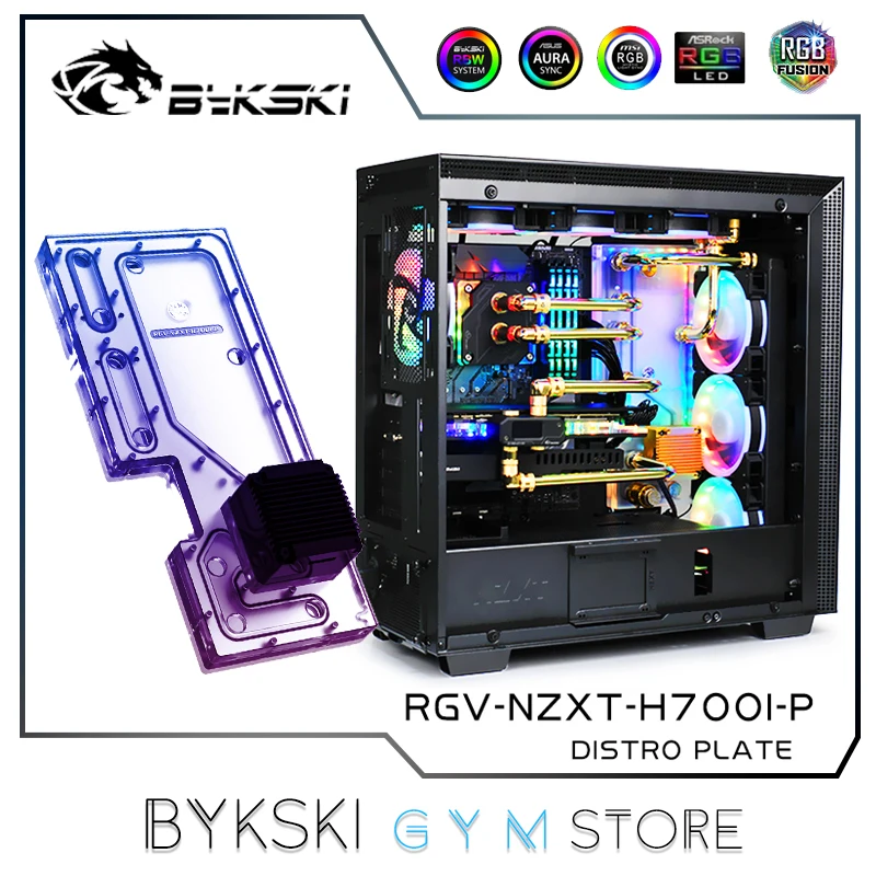 Imagem -02 - Bykski Distro Placa para Nzxt H700i Case Acrílico Reservatório de Água de Refrigeração Rgb 12v 5v Rgv-nzxt-h700i-p