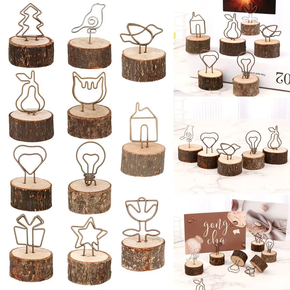 Gold Fashion Table Numbers Holder Round Shape Base Wooden Wedding Supplies Place Card Picture Frame Photos Clips Clamps Stand