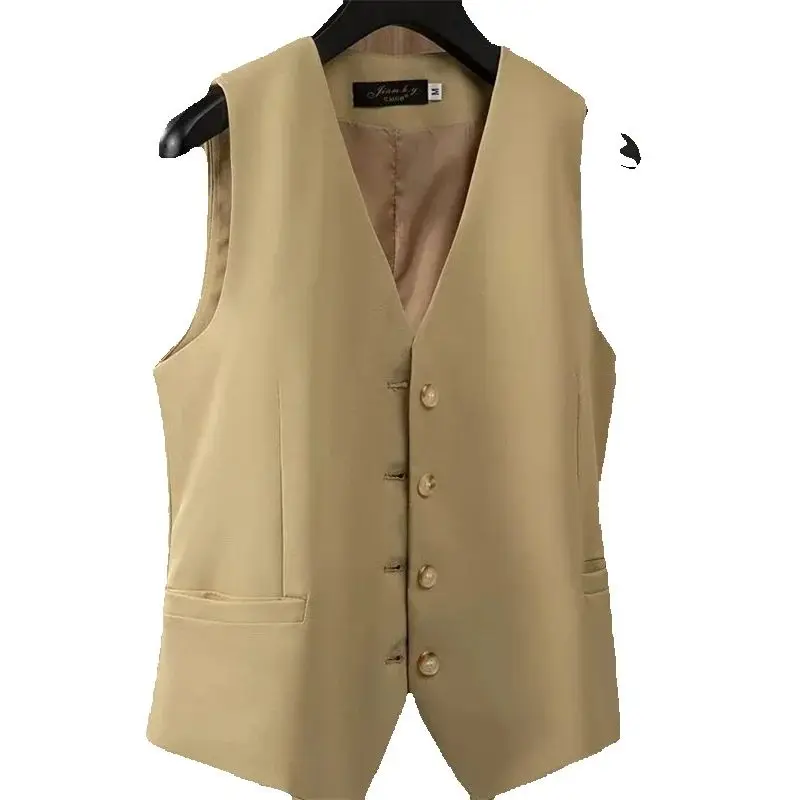 

2025 New Spring Autumn Vests Women's Short Waistcoat Vintage V-neck Single-breasted Sleeveless Jacket Casual Tops Lady Thin Coat