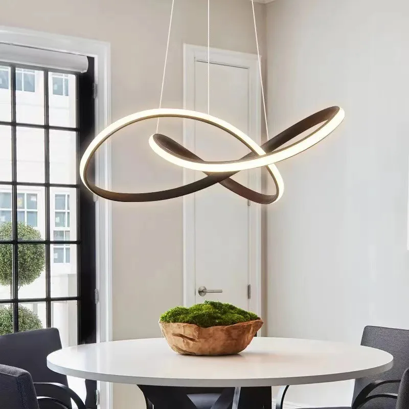 Nordic Restaurant Chandelier Simple Modern Creative Bar Shaped Personality Hanging Line Lamps for The Living Room Dining Room