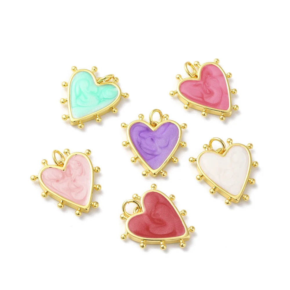 20Pcs Brass Enamel Heart Charm Pendants For Jewelry Making DIY Bracelet Necklace Earring Craft Decor Accessories 19x18x3mm