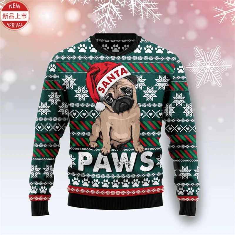 3D Christmas Theme Cute Pugs Printing Sweatshirts Merry Christmas Pull Dogs Graphic Ugly Christmas Sweater Mens New In Sweaters