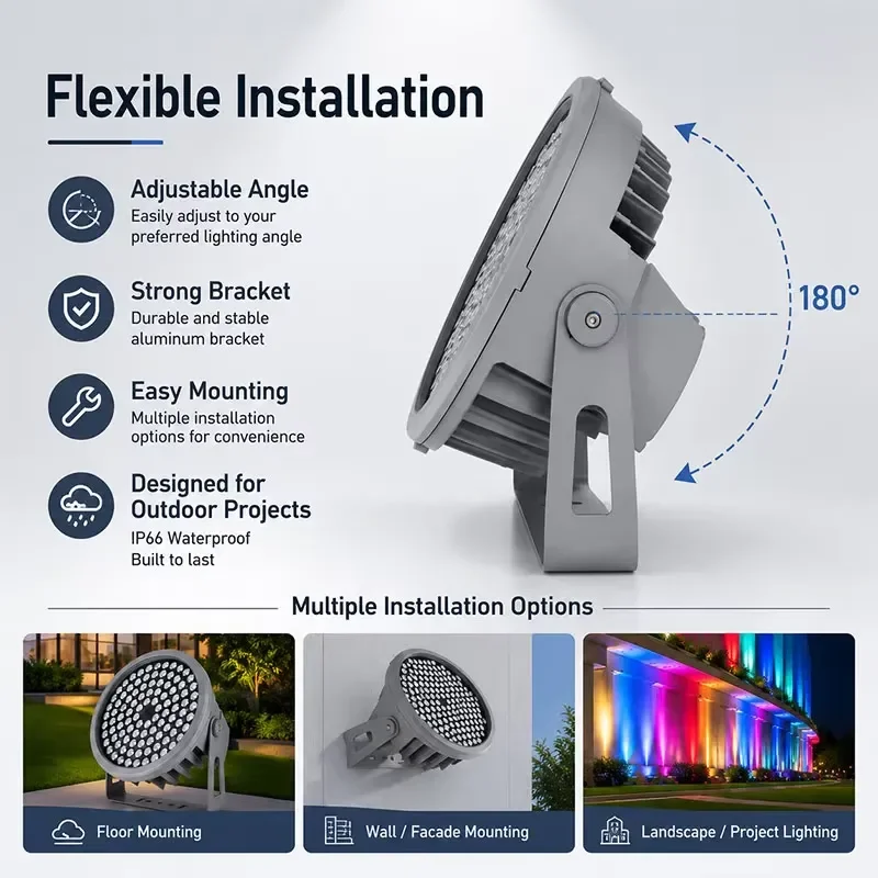 DMX512 RGBW SMD LED Flood Light Outdoor IP66 Waterproof Color Changing Landscape Exterior Wall Lighting for Building