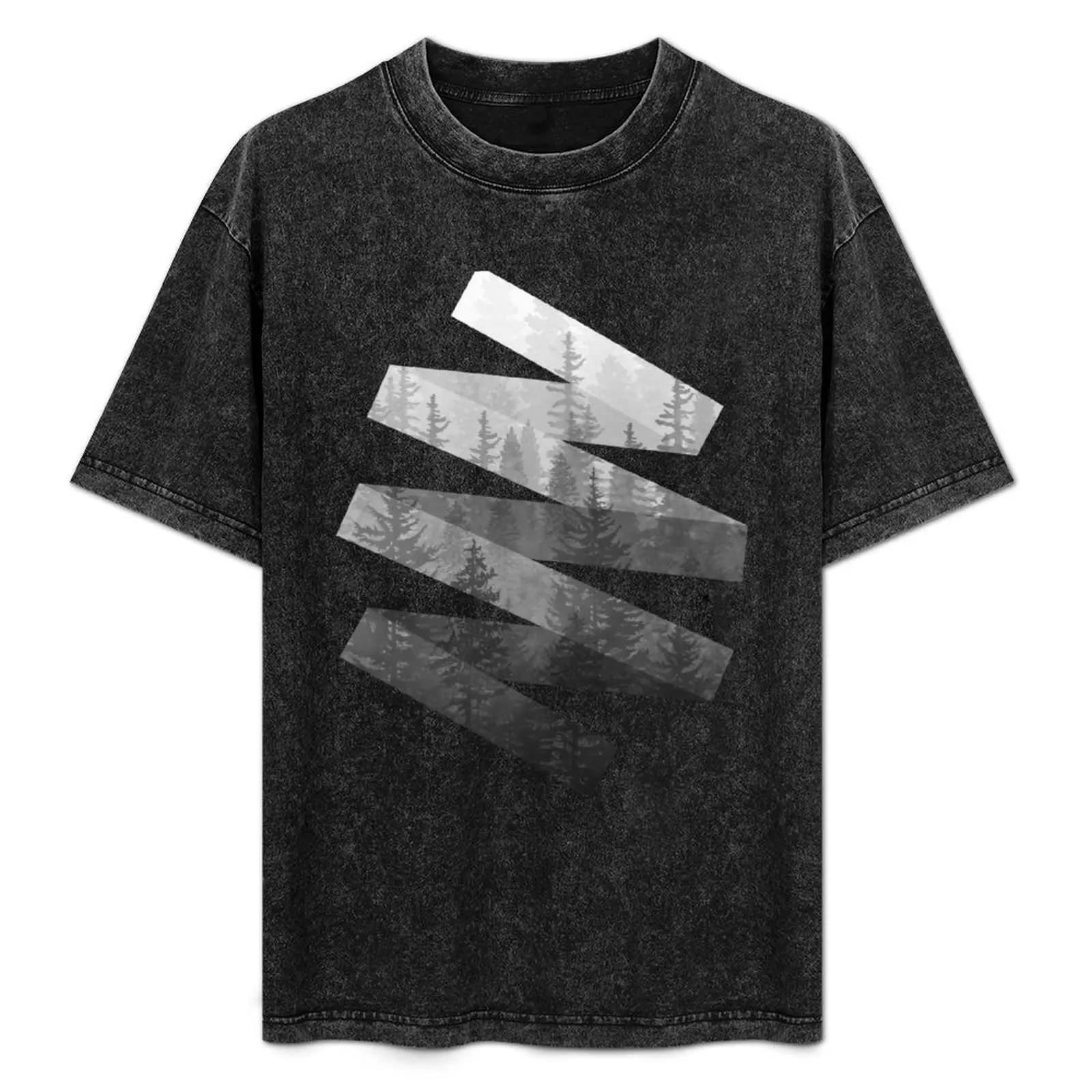 

Geometric Swirl Misty Forest - Black & White T-Shirt Big and Tall Gym T-Shirt