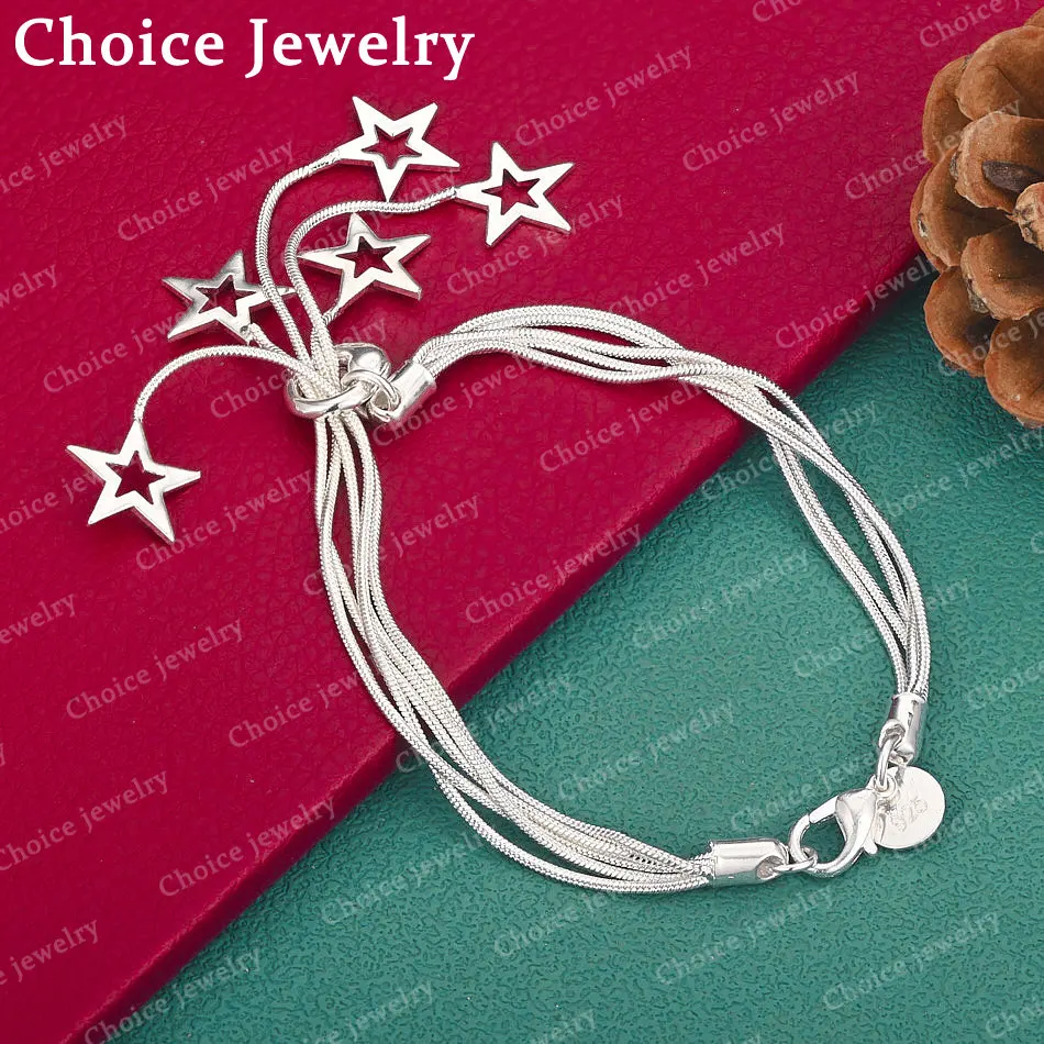 

Браслет из стерлингового серебра 925 пробы с несколькими цепочками, звездой, круглой застежкой в виде капли воды, для женщин, модные украшения, подарок на вечеринку