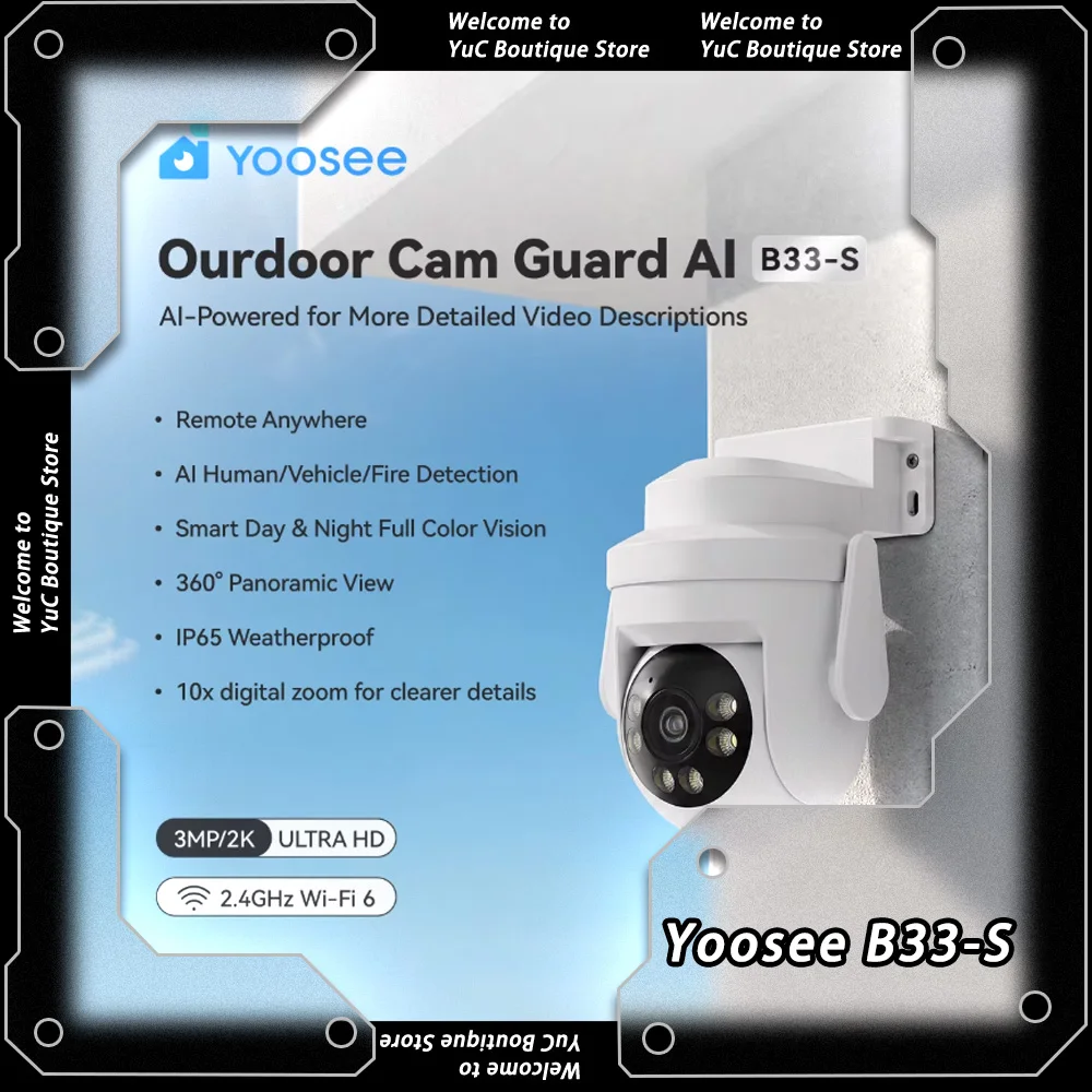 Yoosee B33-S AI Smart Security Outdoor WiFi6 Camera 2K 3MP HD Human Vehicle Fire Detection Two Way Talk Waterproof Night Vision