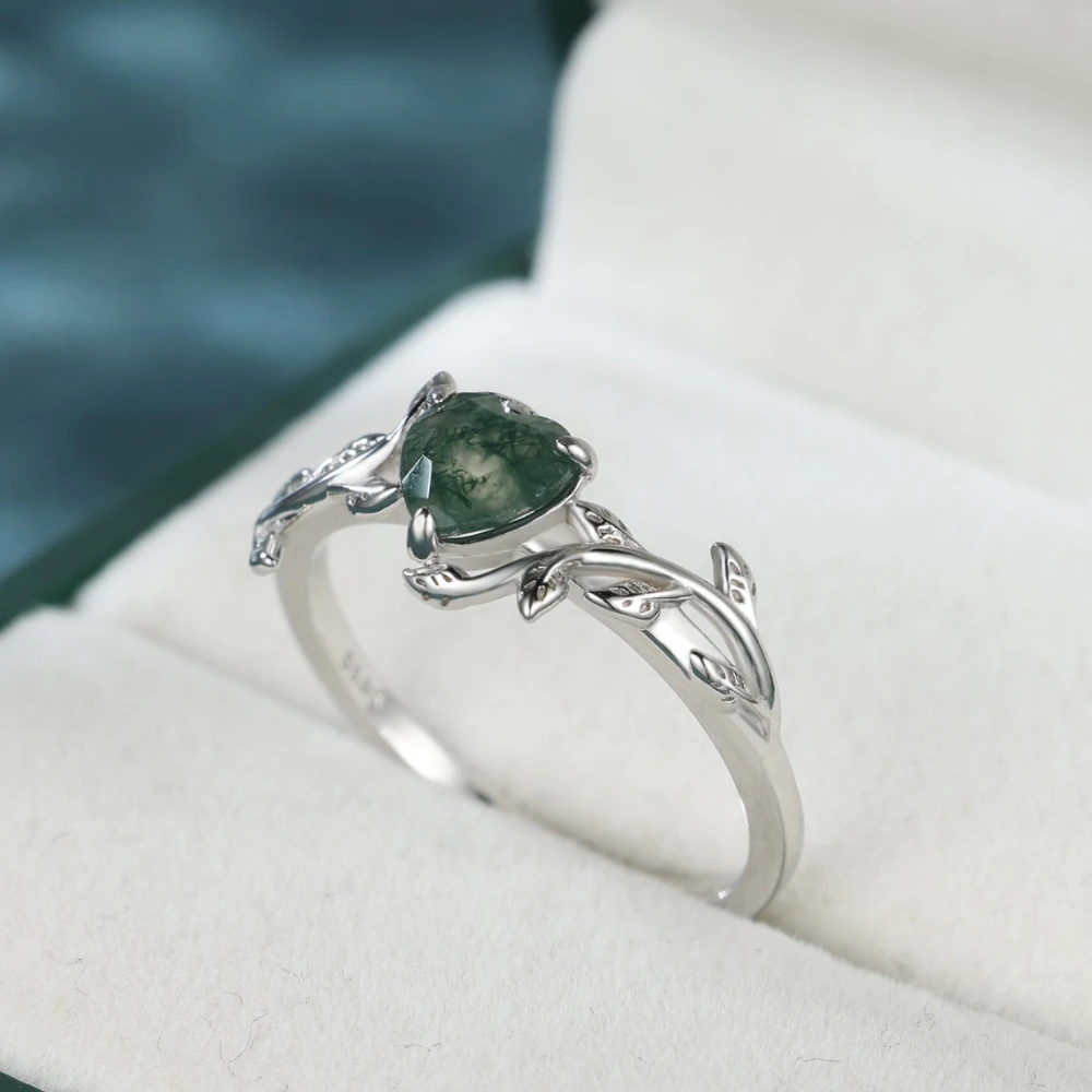 S925 Sterling Silver Ring Heart Shaped Watergrass Maple Rings for Women Fashion Luxury Design Sense Vine Water Drop Ring