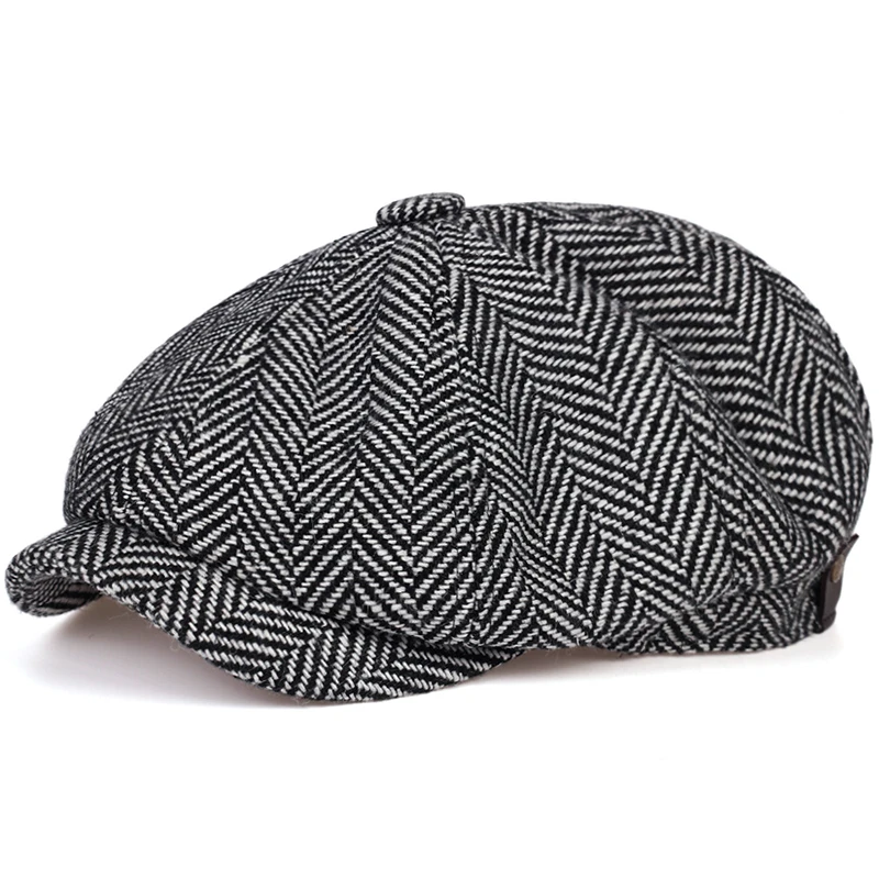 Retro Newsboy Caps für Herren, Britische Malerhüte, Herbst-Winter-Baskenmützen, Fischgrätmuster-Flatcap, Hip-Hop-Baskenmützen – Detail 3