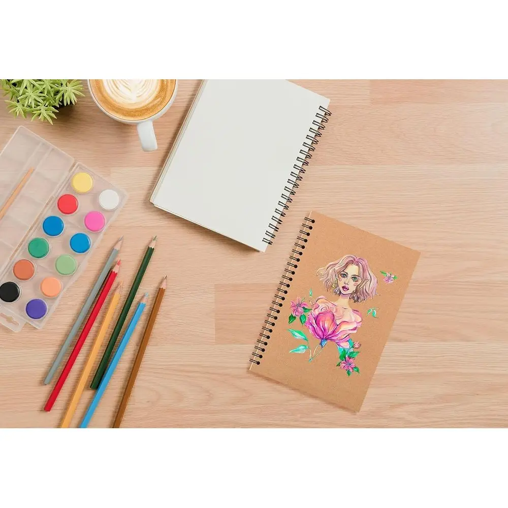 دفاتر ملاحظات حلزونية بغطاء كرافت مقاس A5 مكونة من 60 قطعة، مقاس 5 × 8، مثالية للعمل، والرسم، والدراسة، وتدوين الملاحظات، والهدايا