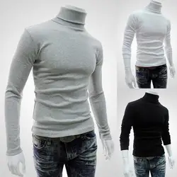 Camisa elástica suave de cuello alto para hombre, Jersey de manga larga de punto de Color sólido, transpirable, para otoño e invierno, novedad de 2021