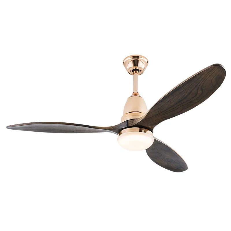 Light luxury solid wood fan light rose gold ceiling fan light frequency conversion navy blue with ceiling fan dining room